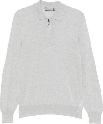 Canali Wolhalf-zip Polo - Heren - Polos - Grijs - L - Wol - Tops