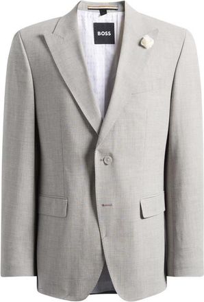 BOSS Hutson Slim Fit Tan M&eacute;lange Wool Blend Peak Lapel Sport Coat in Open Grey at Nordstrom, Size 42 Regular