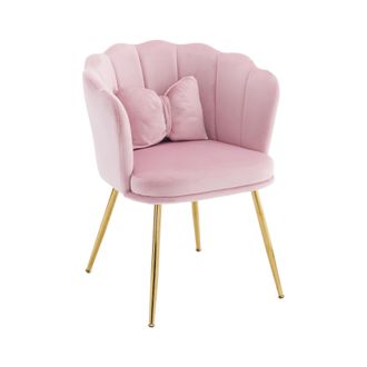 STILVORA Sill&oacute;n De Terciopelo, Respaldo Con Forma De P&eacute;talo, Cojines Incluidos, Patas Met&aacute;licas Doradas, Rosa