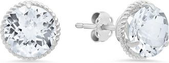 MAX + STONE 14k White Gold Roped Halo Round-Cut Gemstone Stud Earrings (8mm)