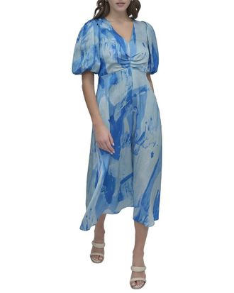 DKNY V-Neck Printed Scarf Twill Dress
