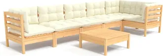 vidaXL Muebles De Jard&iacute;n 7 Piezas Cojines Madera De Pino Color Crema Vidaxl