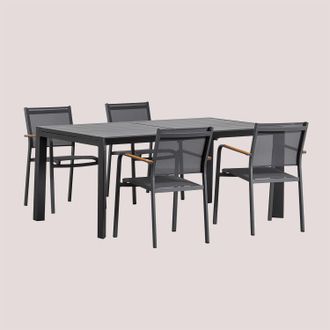 Sklum Set De Mesa Rectangular 180-240x100 Cm Extensible Starmi Y 4 Sillas De Jard&iacute;n Apilables En Aluminio Archer Sklum