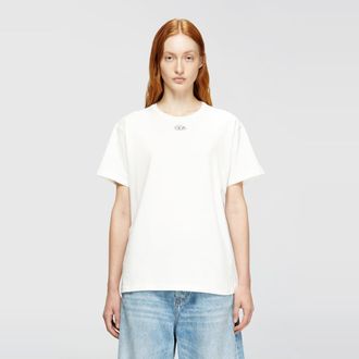 Diesel Cotton T-shirt with metallic Oval D - T-Shirts - Woman - White