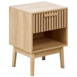 Beliani Mesita De Noche Mdf Patas De Pino 1 Caj&oacute;n 1 Estante Madera Clara Lynwood