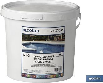 cofan Cloro 5 Acciones Tableta 5 Kg Tratamiento Clorado Completo Con 5 Acciones: Bactericida, Floculante, Algicida, Regulador Del Ph Y Antical. Especial Par