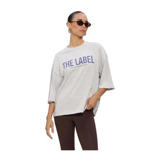 ALIX The Label Alix The Label - Knitted The Label Oversized T-Shirt - Dames - Tops - Grijs - Maat: XS Denim