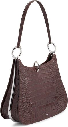 Paco Rabanne The Large Ring Croc Embossed Leather Shoulder Bag in Brown Croco/Silver at Nordstrom