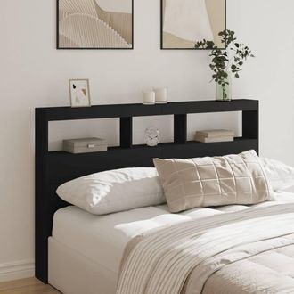Berkfield Home Headboard Cabinet with LED Black 160x17x102 cm | Size: 160 x 17 x 102 cm