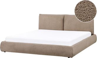 Beliani Modern Upholstered Boucle Bed eu Super King Size 6ft Frame Slatted Base Brown Vinay