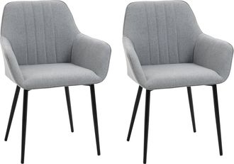 HOMCOM Dining Chairs Linen Fabric Accent Chairs Metal Legs - Set of 2 Light Grey | TJ Hughes