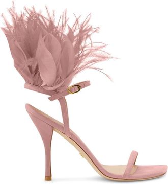 Stuart Weitzman Plume 100 Sandaal - Dames - Sandalen met hakken - Roze - 37 EU - Su&egrave;de - Schoenen