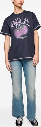 Ganni Raspberry Graphic-Print T-shirt - Navy