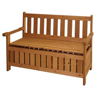 Hhg [nunca Usado] Banco De Jard&iacute;n Hhg-487 Con Almacenaje, Banco Arc&oacute;n Asiento Almacenaje, Exterior Madera Abeto Mvg 114cm, Marr&oacute;n