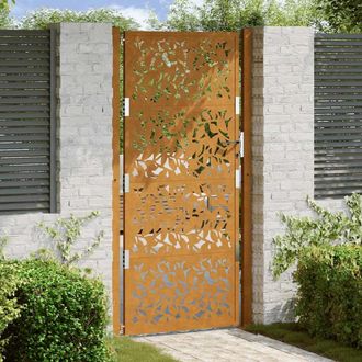 Berkfield Home Garden Gate 105x205 cm Weathering Steel Leaf Design in Brown