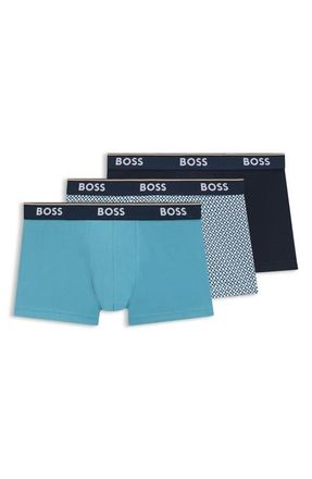 BOSS Assorted 3-Pack Power Stretch Cotton Trunks in Blue Multi at Nordstrom, Size X-Large