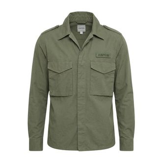 Aspesi Casual Shirts, male, Green, Size: L Cotton Military Shirt