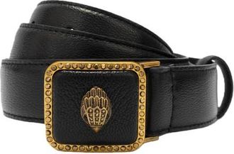 Kurt Geiger Crystal Eagle Buckle Leather Belt in Black Antique Brass at Nordstrom, Size X-Small