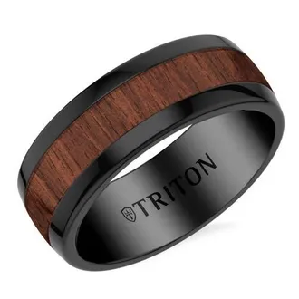 Triton 8MM Black Tungsten Carbide and Walnut Wood Ring in Brown at Nordstrom, Size 10.5