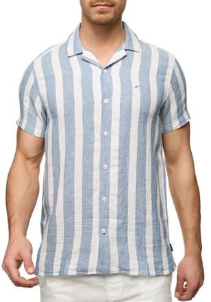 Indicode Kurzarmhemd INDICODE INCarlui, Herren, Gr. XXL, N-Gr, blau (copen blau), Web, Obermaterial: 55% Leinen, 45% Baumwolle, gestreift, regular fit, Hemden 