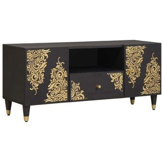 vidaXL TV Cabinet with Drawer Black 105 x 33 x 46 cm Solid Mango Wood vidaXL