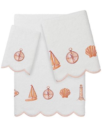Linum Home Textiles 100% Turkish Cotton Sea Joy Scallop 3Pc Embellished Towel Set