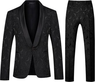 AlltheMen Zwart Paisley-pak 2-delig slim-fit pak