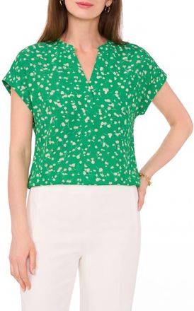 Chaus Split Neck Georgette Blouse in Lush Green at Nordstrom, Size X-Large