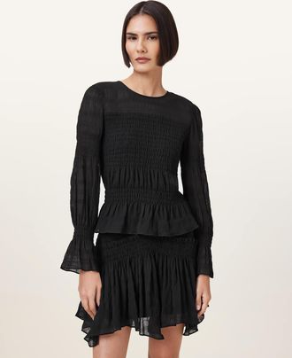 AllSaints Polyester Pamela Flared Long Sleeve Top, Size: UK 6/US 2