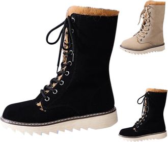 Generic Womens Winter Snow Boots Comfortable Warm Faux Fur Lined Non Slip Booties Ladies Casual Lace Up Boots Outdoor Waterproof Thermal Mid Calf Boot Black