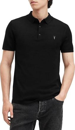 AllSaints Mode Merino Short Sleeve Polo Mens T Shirt Black : 2XL, Wool