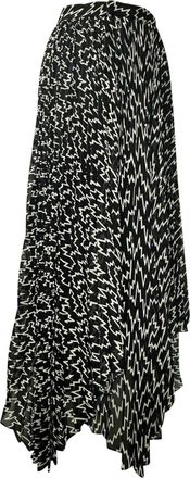 Isabel Marant Alena Asymmetric Pleated Printed Midi Skirt in Black Chiffon
