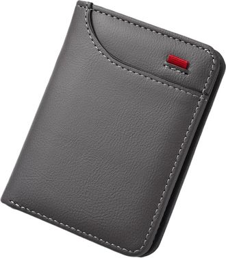 Generic New Ultra-thin Mini Soft PU Leather Credit Card Wallet Holder for Men - Short Vertical Design(Gray b)
