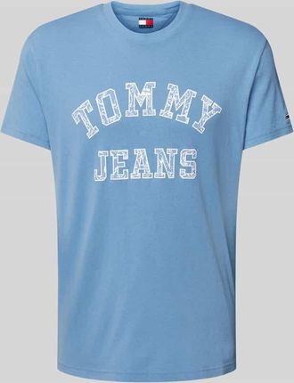 Tommy Jeans Regular Fit T-Shirt aus reiner Baumwolle mit gemustertem Label Print in Rauchblau, Größe XL