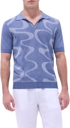 Bugatchi Johnny Collar Cotton & Silk Polo Sweater in Indigo at Nordstrom, Size Xx-Large