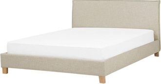 Beliani Marco De Cama Tapizado En Tela Beige Con Patas De Madera 140 X 200 Cm Listones Cabecero Minimalista Estilo Escandinavo Sennez