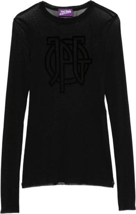 Jean Paul Gaultier Sheer Top met Flockprint - Dames - Longsleeves - Blauw - S - Tops