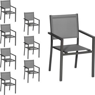 Happy Garden Happy Garden - Juego De 8 Sillas De Aluminio Antracita Textileno Gris