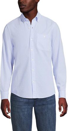 Lands End Long Sleeve Seersucker Shirt in Soft French Blue Stripes at Nordstrom, Size Xx-Large