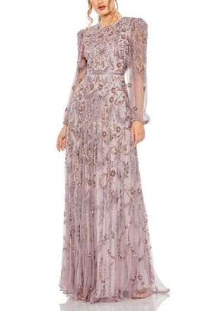 Mac Duggal Puff Sleeve Embellished A-Line Gown in Heather at Nordstrom, Size 16