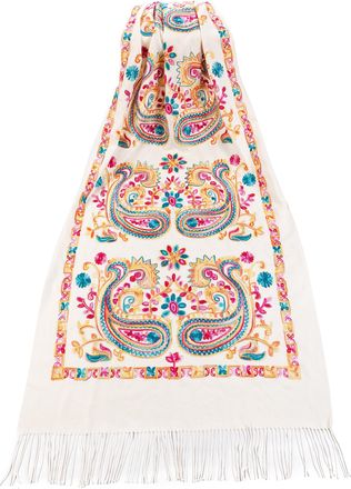 World of Shawls Beautiful Embroidered Pashmina Feel Wrap Scarf Scarves Stole Shawl Hijab (White)