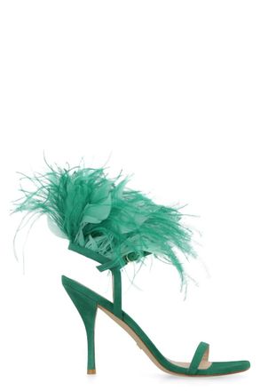 Stuart Weitzman Green Embellished Open Toe Heels