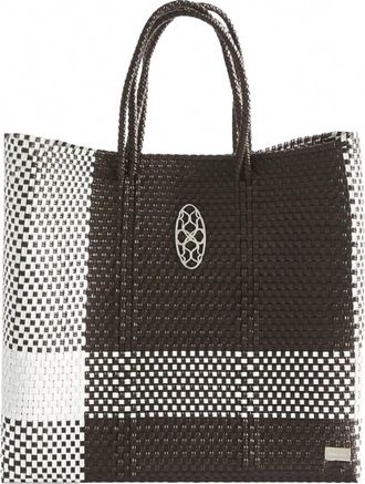 Lola's Bag Womens Travel Woven Tote Bag With Clutch In Brown/white