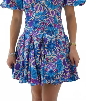 Olivaceous Diya Floral Puff Sleeve Mini Dress In Cream/purple