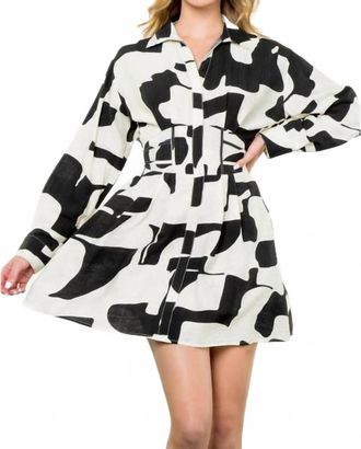THML Clothing Amy Long Sleeve Print Dress In Black