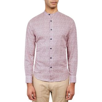 Brooklyn Brigade Dumbo Geometric Print Long Sleeve Mandarin Collar Shirt in Navy/Pink at Nordstrom Rack, Size Xx-Large