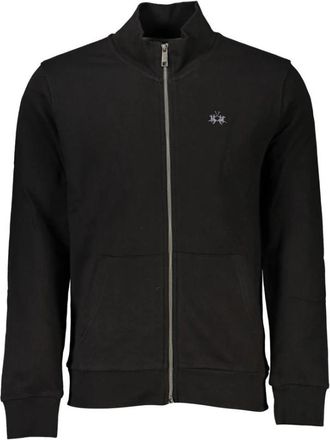La Martina Zwarte rits trui met borduurdetail - Heren - Vesten met rits - Zwart - 2XL - Katoen - Hoodies & sweatvesten