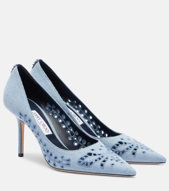 Jimmy Choo London Love 85 embroidered denim pumps