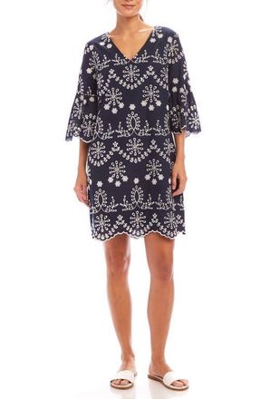 Karen Kane Eyelet Embroidered Sleeveless Tiered Cotton Dress in Navy at Nordstrom, Size X-Large P