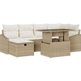 vidaXL Conjunto De Sof&aacute; De Jard&iacute;n 7 Pcs Beige Rat&aacute;n Sint&eacute;tico Vidaxl